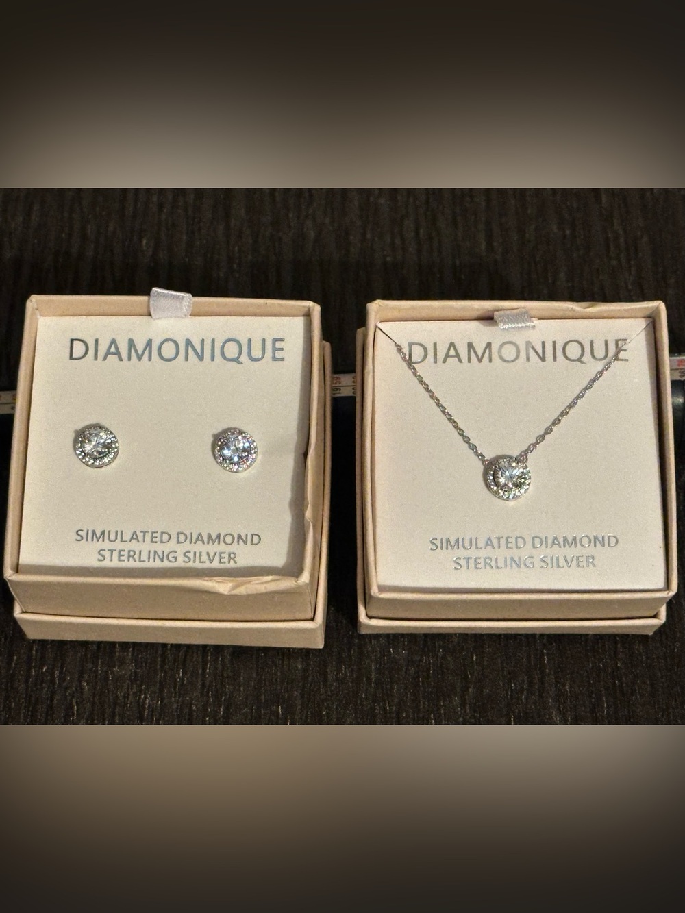 Diamonique by QVC Round halo-set necklace with matching earrings.